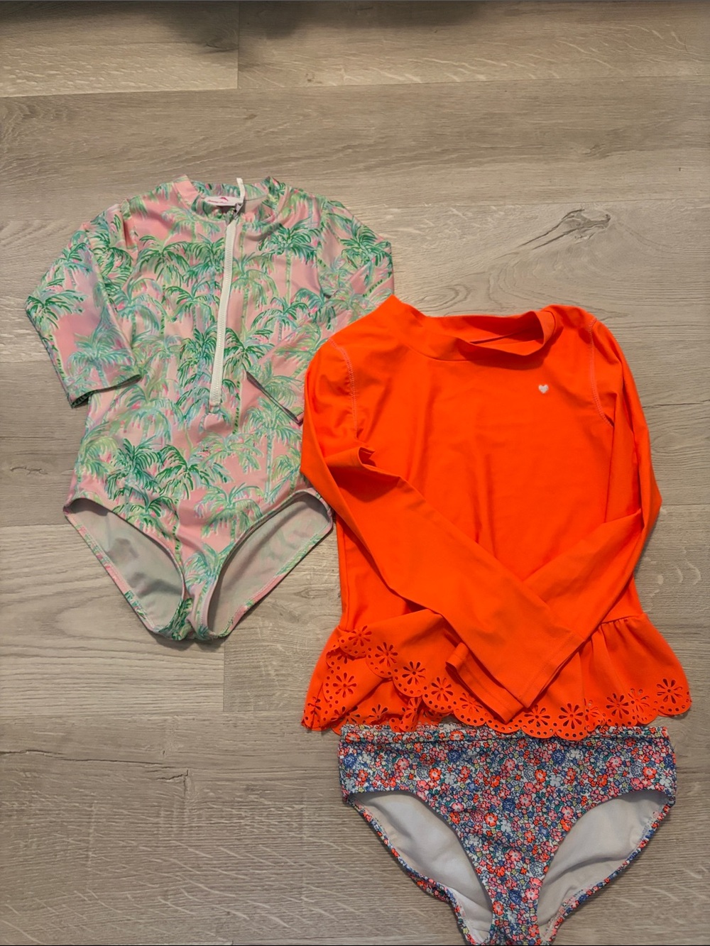 Tommy Bahama Kids One-Piece Rash Guard Set - Pink Palm & Bright Orange